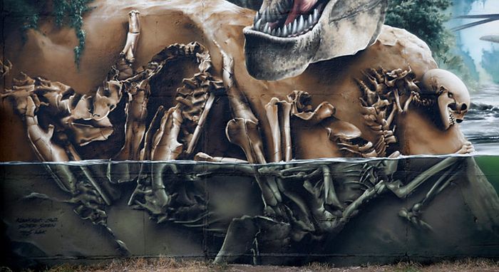 Сногшибательное граффити в стиле "Парк Юрского периода" (24 фото)